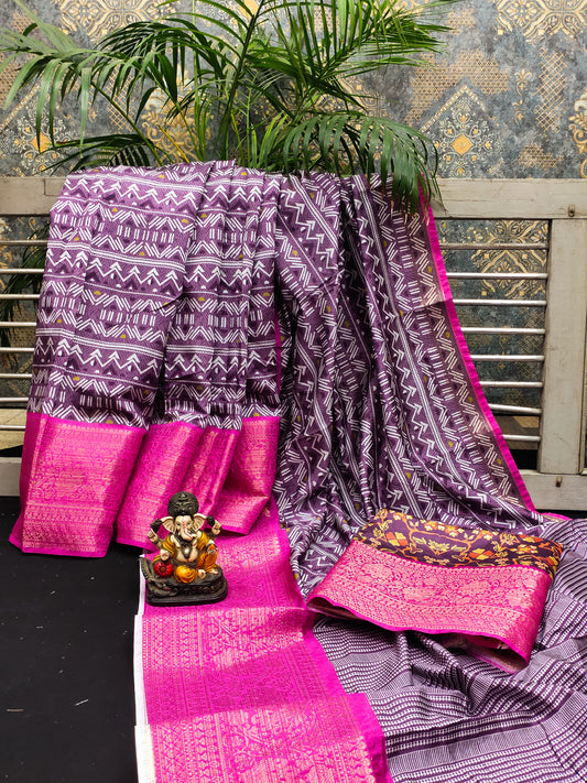 Banarasi silk IKKAT Print sarees with stylish Digital Print