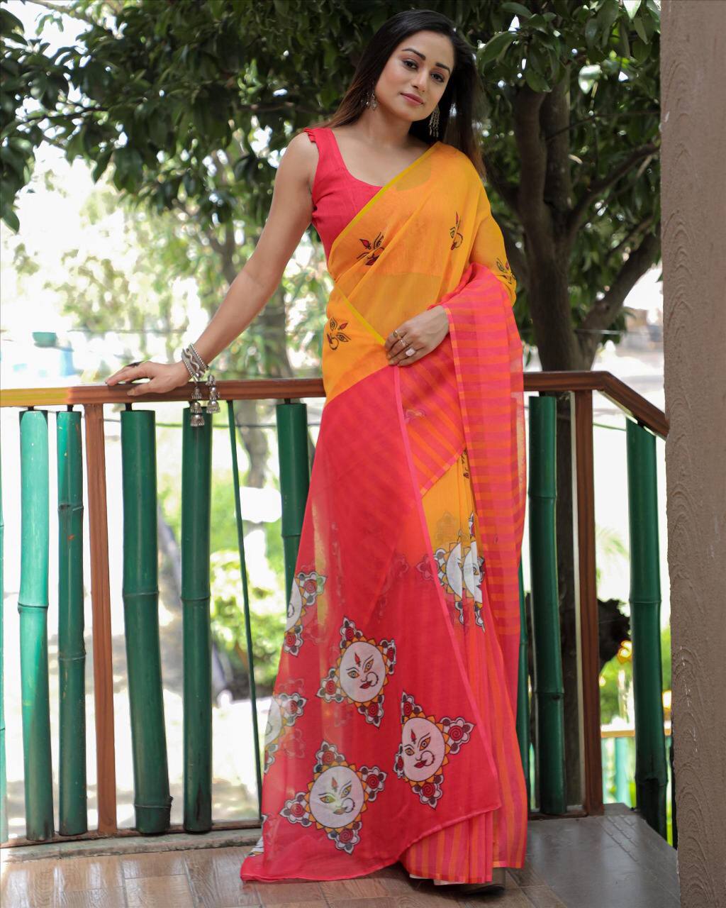 Digital Print in soft linen fabric Pattern saree