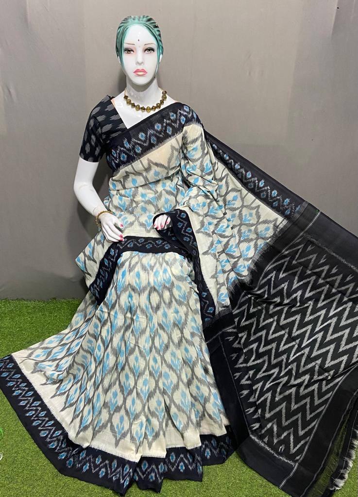 Digital Print Ikkat  in Soft Linen Fabric Pattern Saree