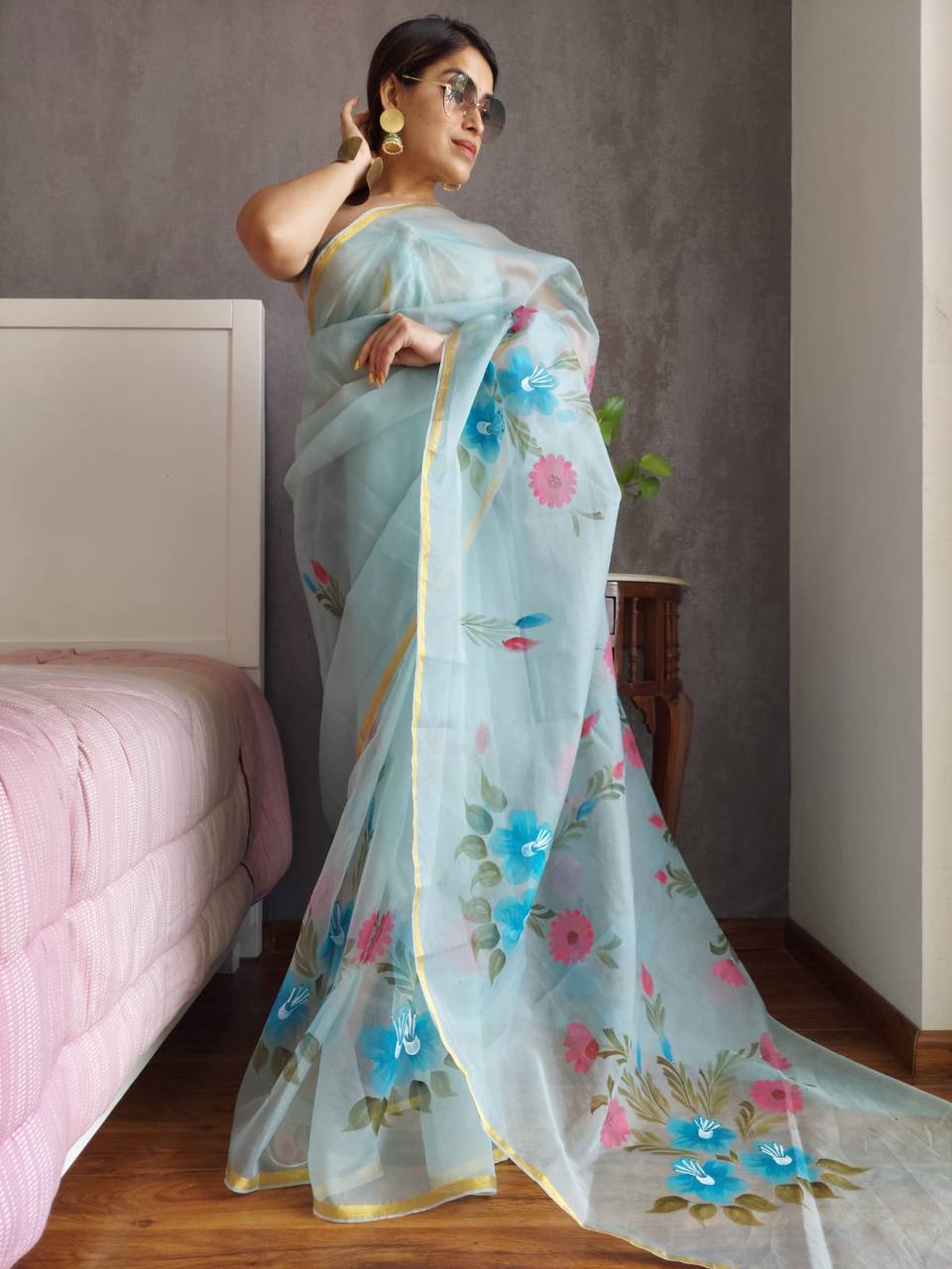 Organza Digital Print soft shiny art silk sarees