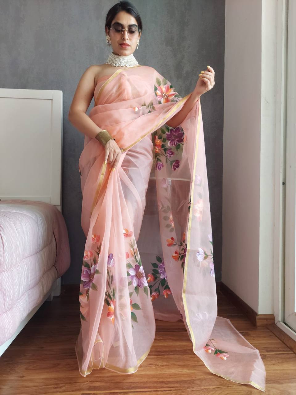 Organza Digital Print soft shiny art silk sarees