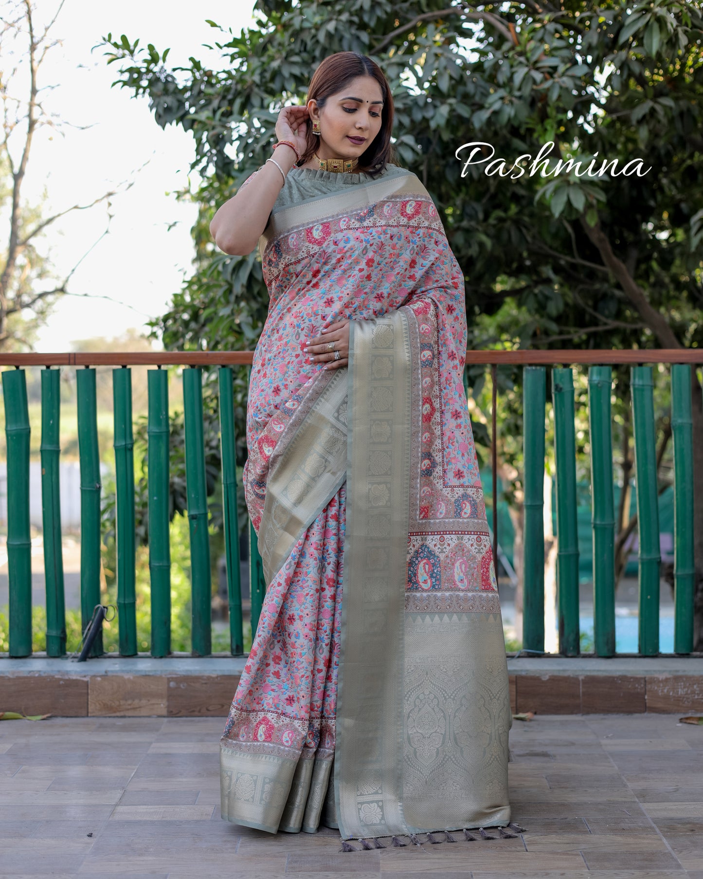 Premium Pashmina Digital Printed soft Dolla silk sarees