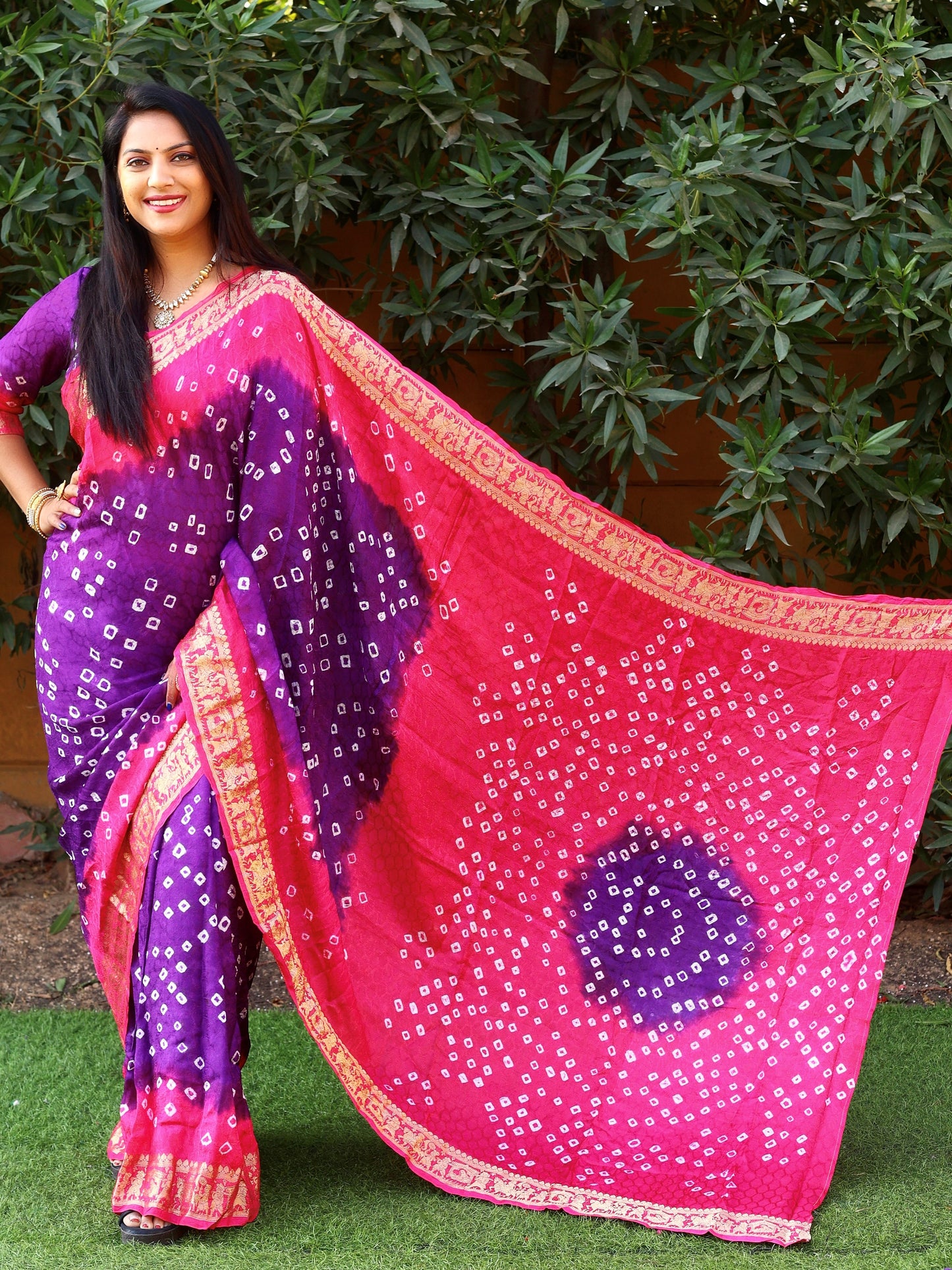 New bandhej saree with Too pretty and beautiful boutique