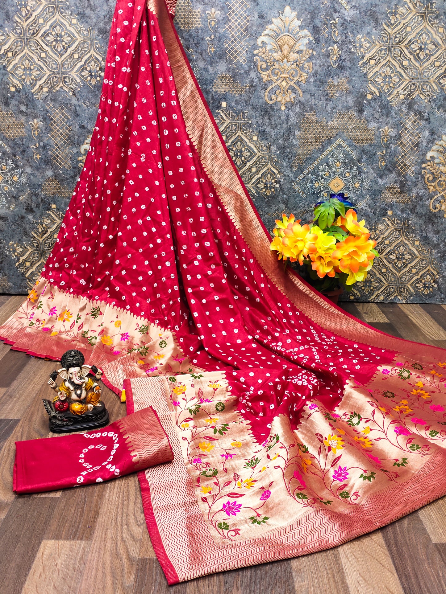 Kanjivaram Blended Bandhej Silk Sarees