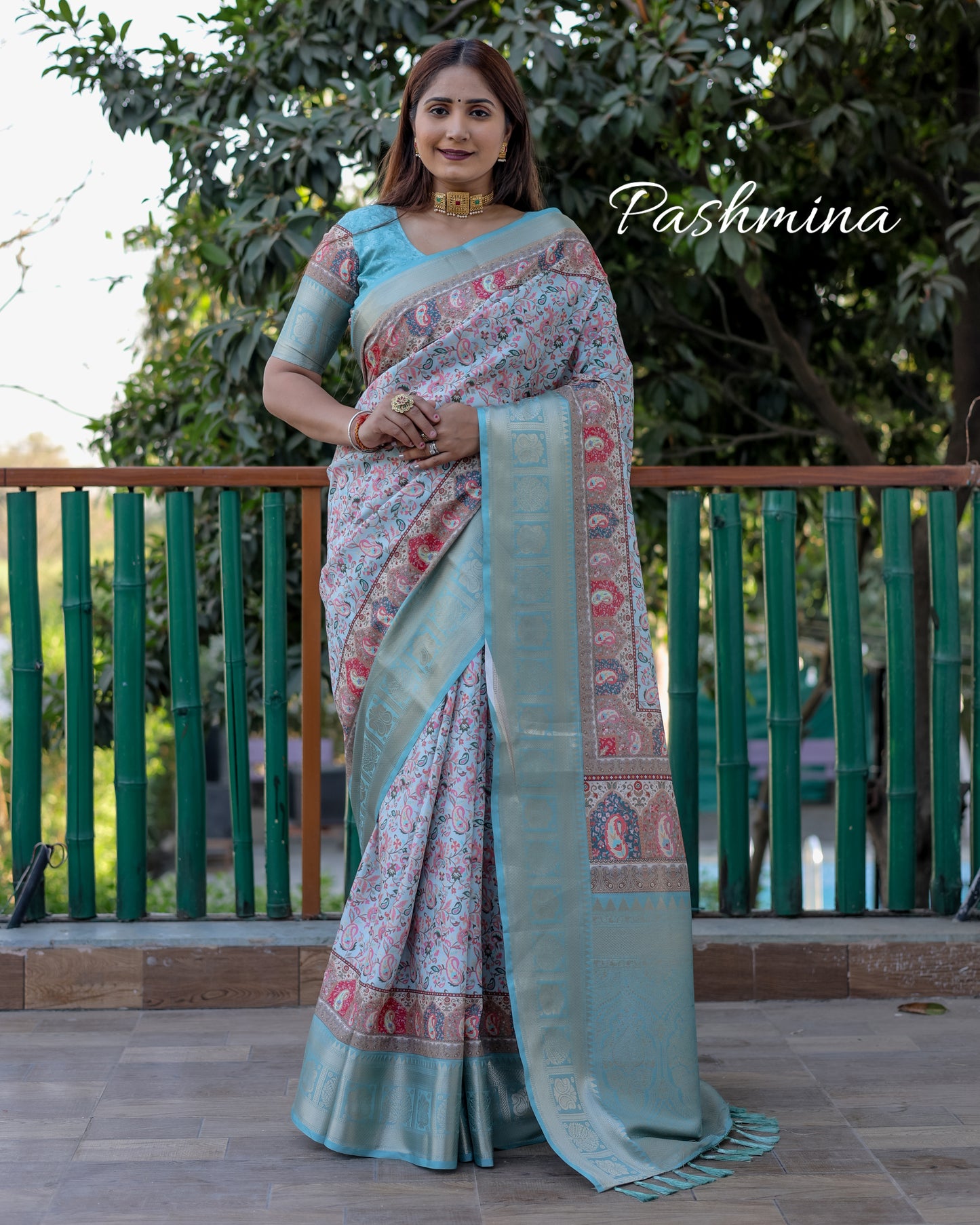 Premium Pashmina Digital Printed soft Dolla silk sarees