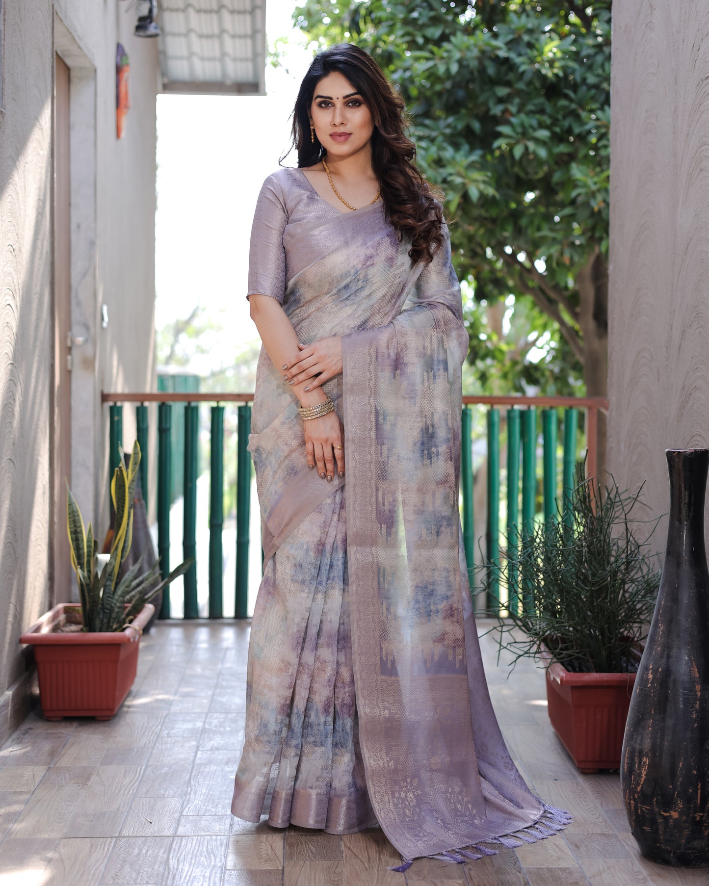 Premium Prism pattern Digital Print Soft Silk  weaved saree
