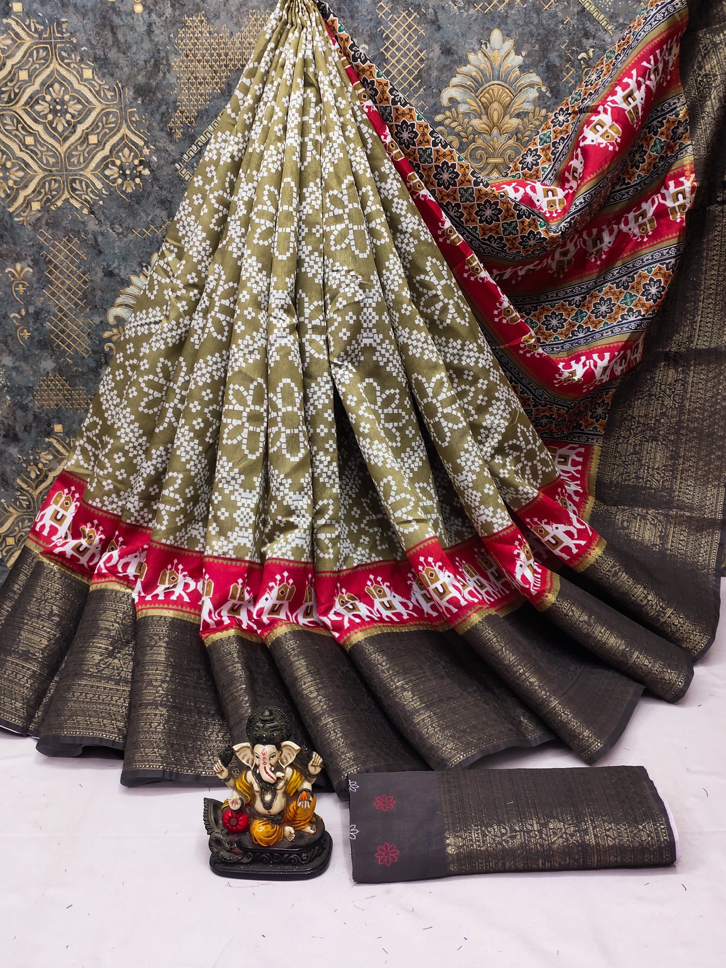 Soft  PATOLA Print sarees in dola silk fabric