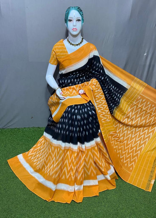 Digital Printed Ikkat pallu with beautiful Tessels