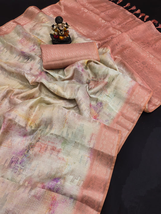 Premium Prism pattern Digital Print Soft Silk  weaved saree