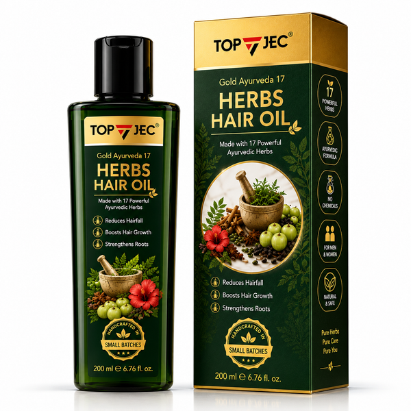 TOPJEC Gold Ayurveda 17 Herbs Hair Oil | Ayurvedic Blend for Hair Nourishment, Scalp Care & Stronger Hair