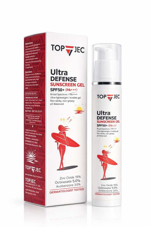 TOPJEC SPF 50+ PA++++ Sunscreen Gel | Broad Spectrum UVA UVB Protection | Oil Free | For Indian Skin | 50g