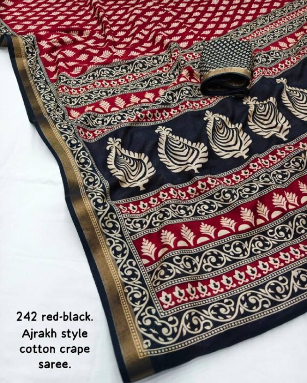 Designer Ajrakh Print Sarees - Image 2