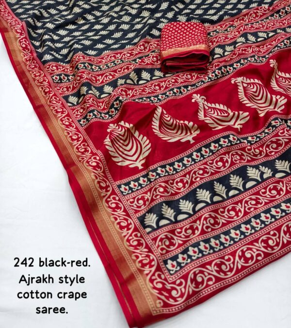 Designer Ajrakh Print Sarees - Image 3