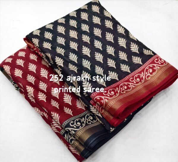 Designer Ajrakh Print Sarees - Image 6