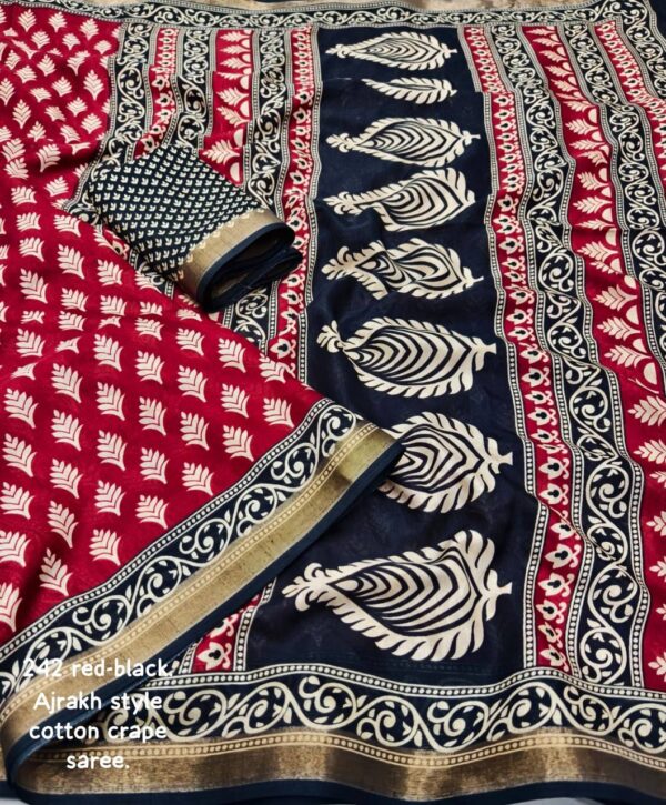Designer Ajrakh Print Sarees - Image 7
