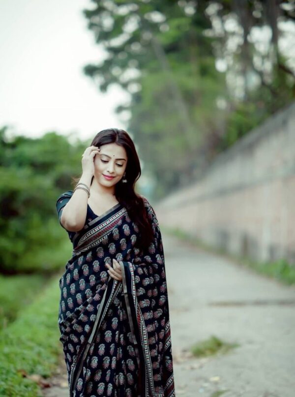 Designer Ajrakh Cotton Sarees - Image 3