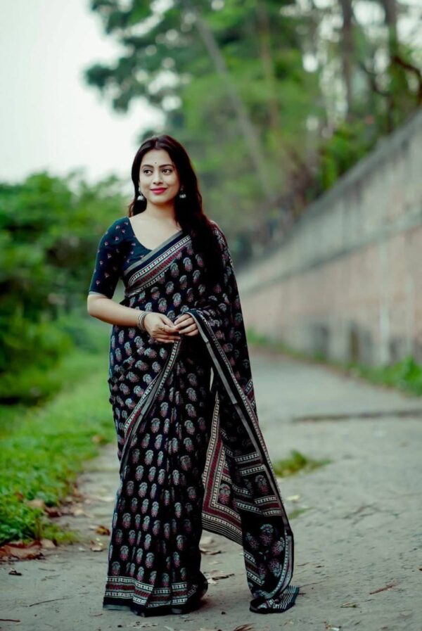 Designer Ajrakh Cotton Sarees - Image 4