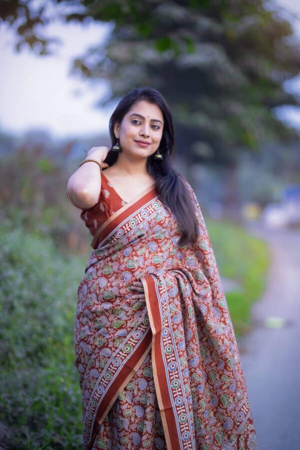 Designer Ajrakh Print Sarees