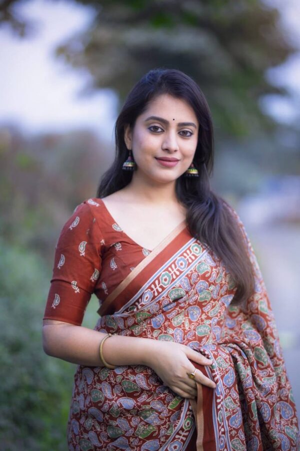 Designer Ajrakh Print Sarees - Image 5