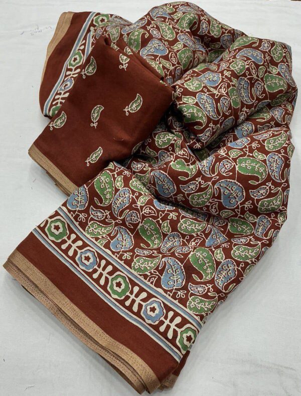 Designer Ajrakh Print Sarees - Image 6