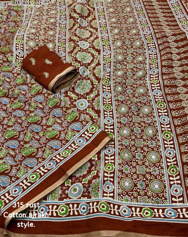 Designer Ajrakh Print Sarees - Image 7