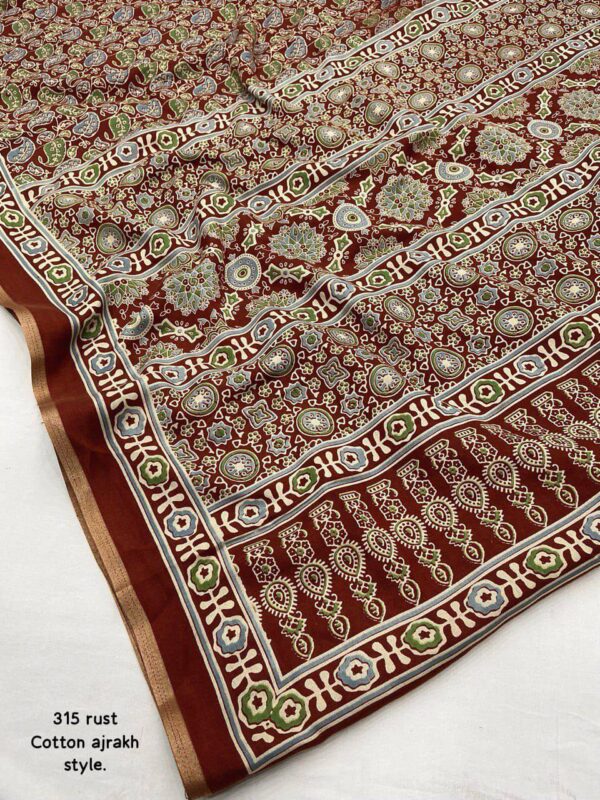 Designer Ajrakh Print Sarees - Image 8