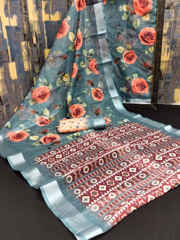 Designer Linen Cotton Sarees - Image 4