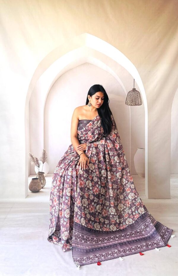 Designer Linen Silk Cotton Sarees - Image 12