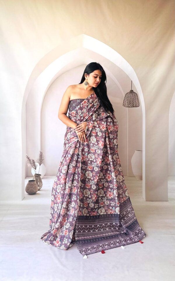Designer Linen Silk Cotton Sarees - Image 13