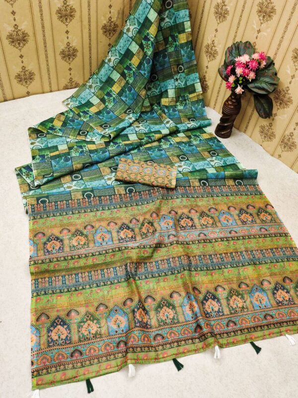 Designer Linen Silk Cotton Sarees - Image 18