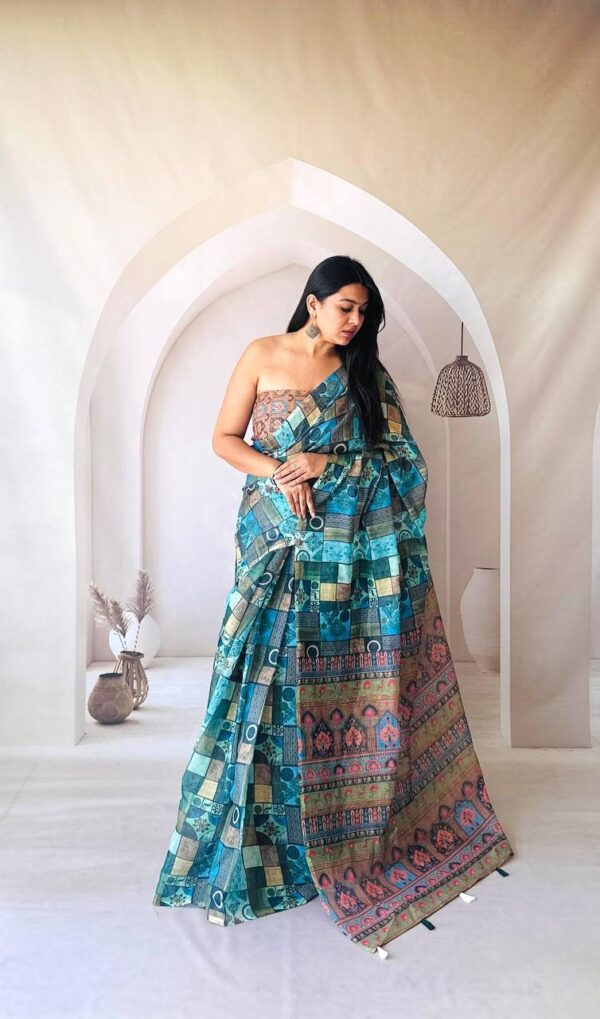 Designer Linen Silk Cotton Sarees - Image 3