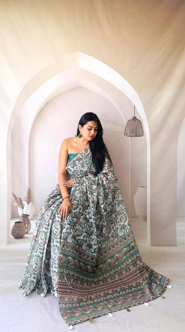Designer Linen Silk Cotton Sarees - Image 4