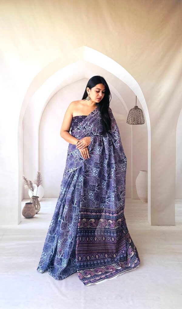 Designer Linen Silk Cotton Sarees - Image 7