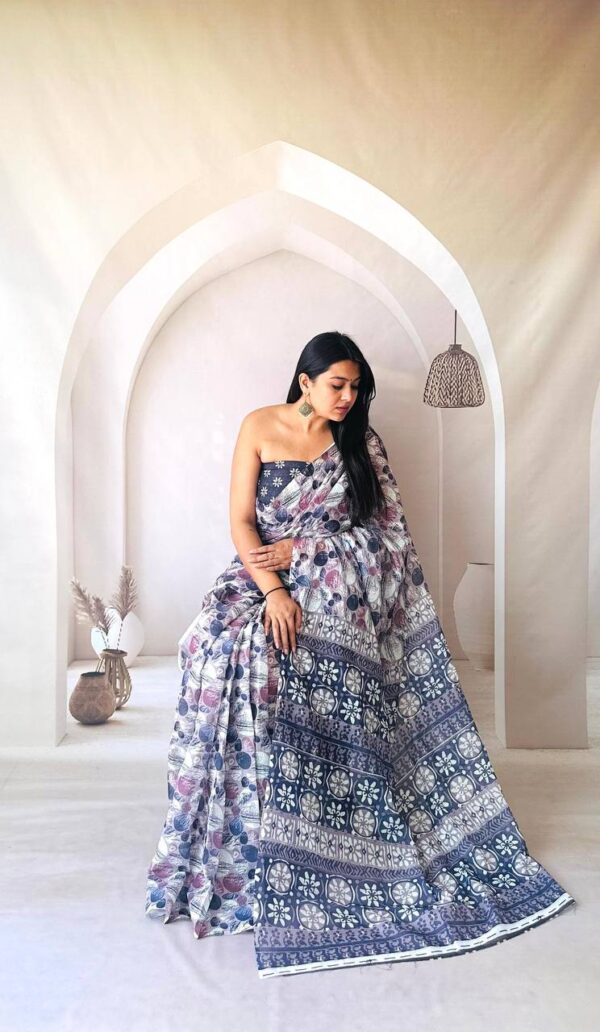Designer Linen Silk Cotton Sarees - Image 8