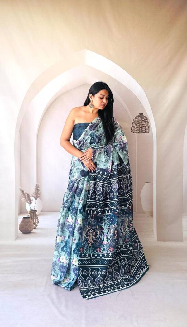Designer Linen Silk Cotton Sarees - Image 10