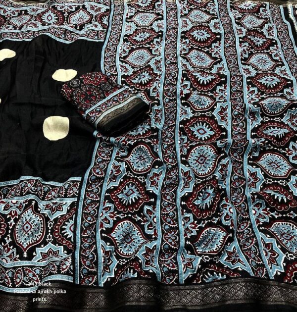 Designer Ajrakh Print Sarees - Image 2