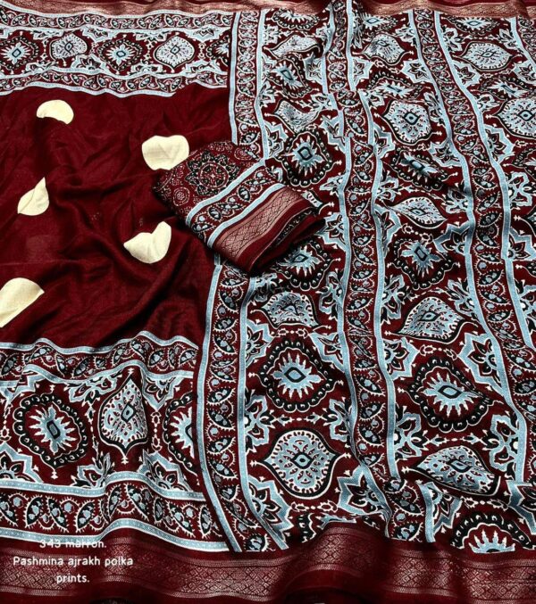 Designer Ajrakh Print Sarees - Image 6